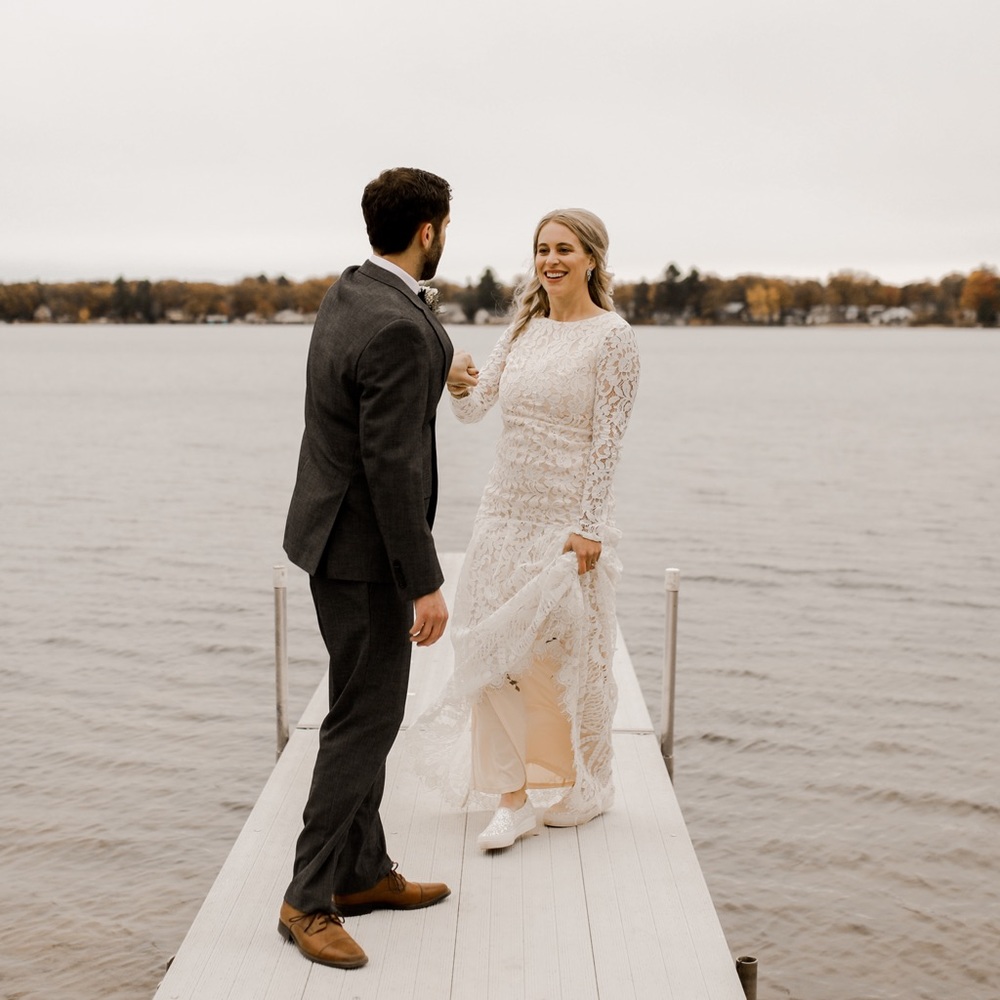 White Lace Long Sleeve Mermaid Maxi Wedding Dress - Picture 4 of 4